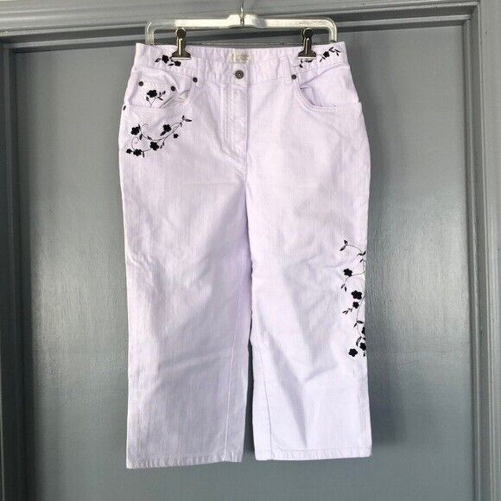 Vtg Christopher Banks Womens Sz 10 Floral Embroidered White Cropped Jeans Capris